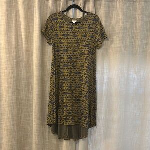 Patterned Yellowish-Green and Blue Women's Dress